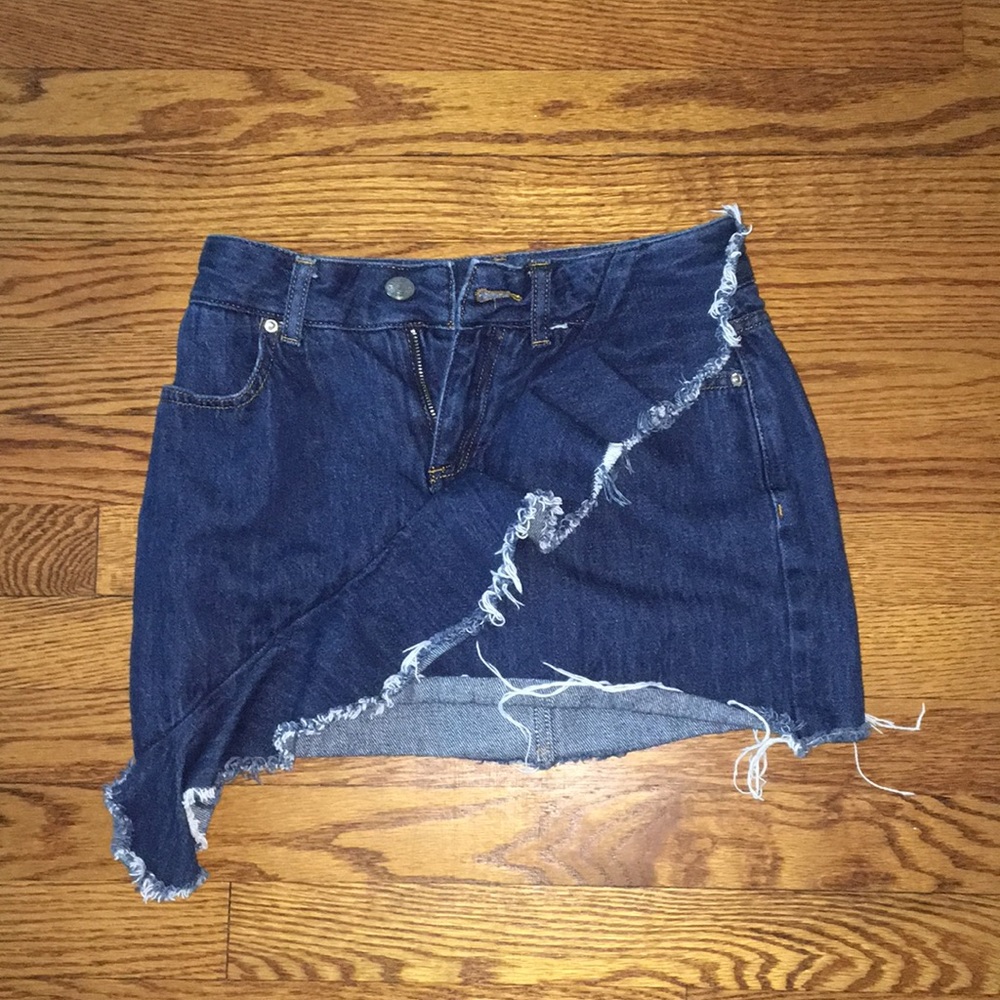 Dark was denim skirt with denim flap across front